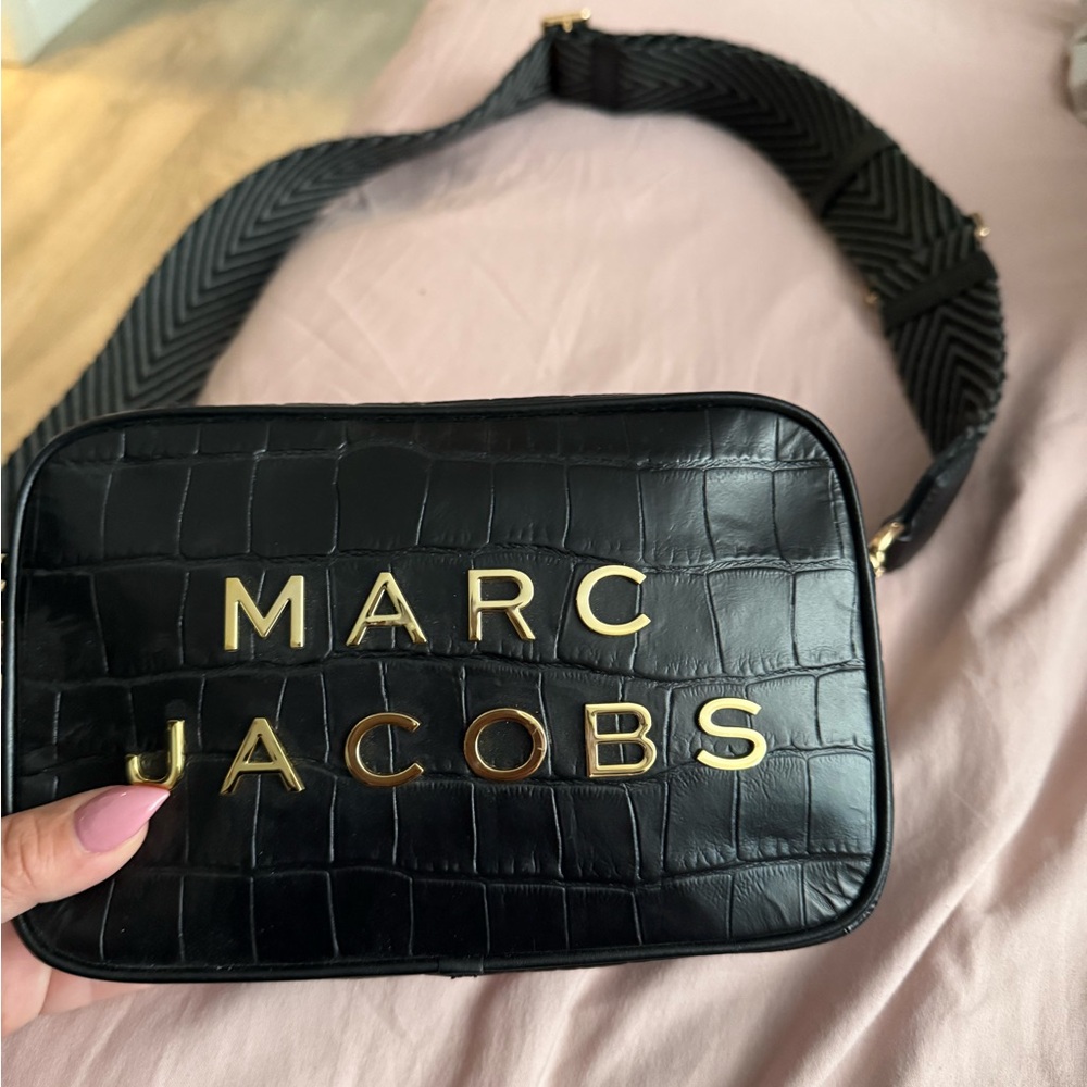 Marc Jacobs Black Croc Embossed Bag with Gold Accents